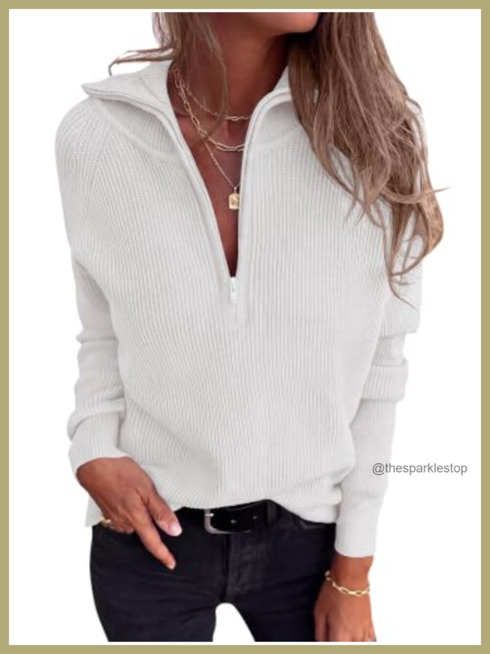 Ribbed Knit Quarter Zip Pullover Sweater Long Sleeve Fall Winter